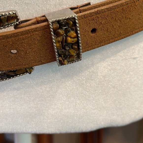 Nine West XL suede leather belt with rock embellished hardware & squared buckle - Picture 4 of 9